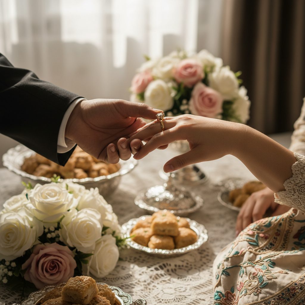 عکس نزدیک از رد و بدل کردن حلقه بله برون